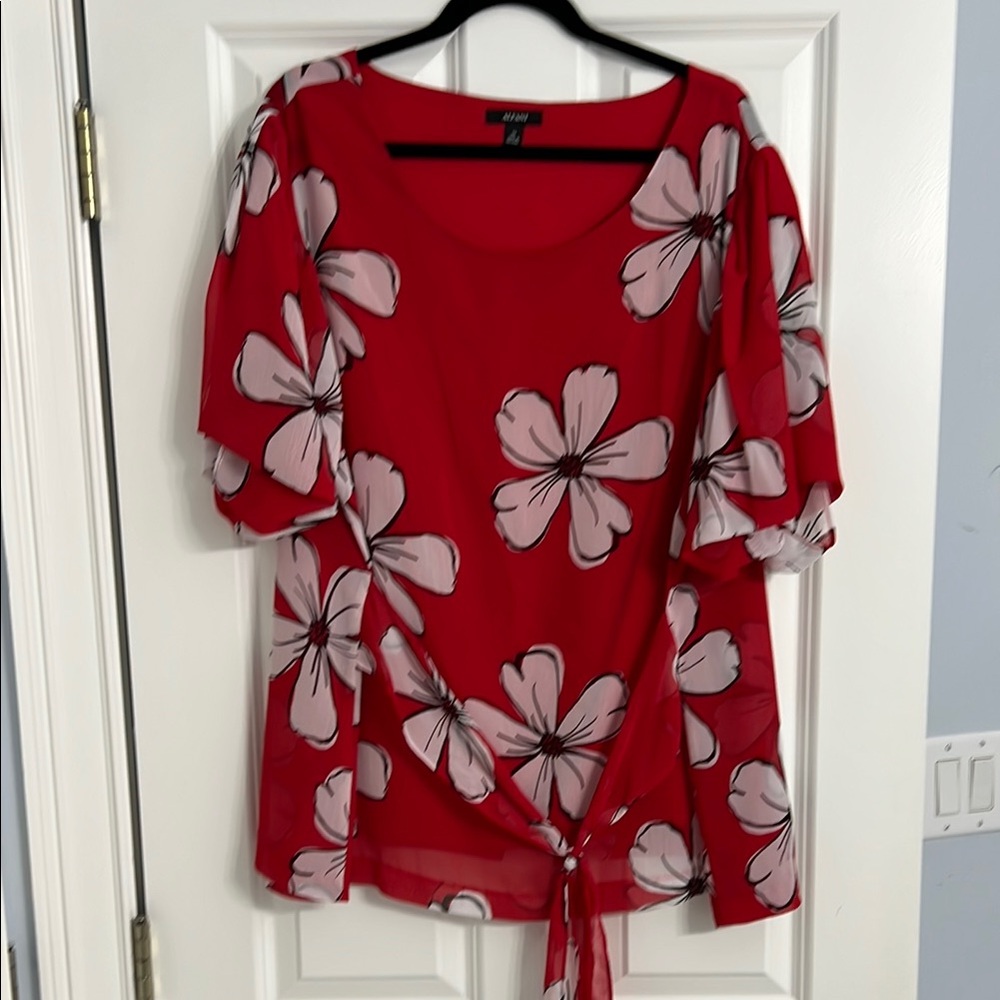 Alfani Red and White Tie Blouse